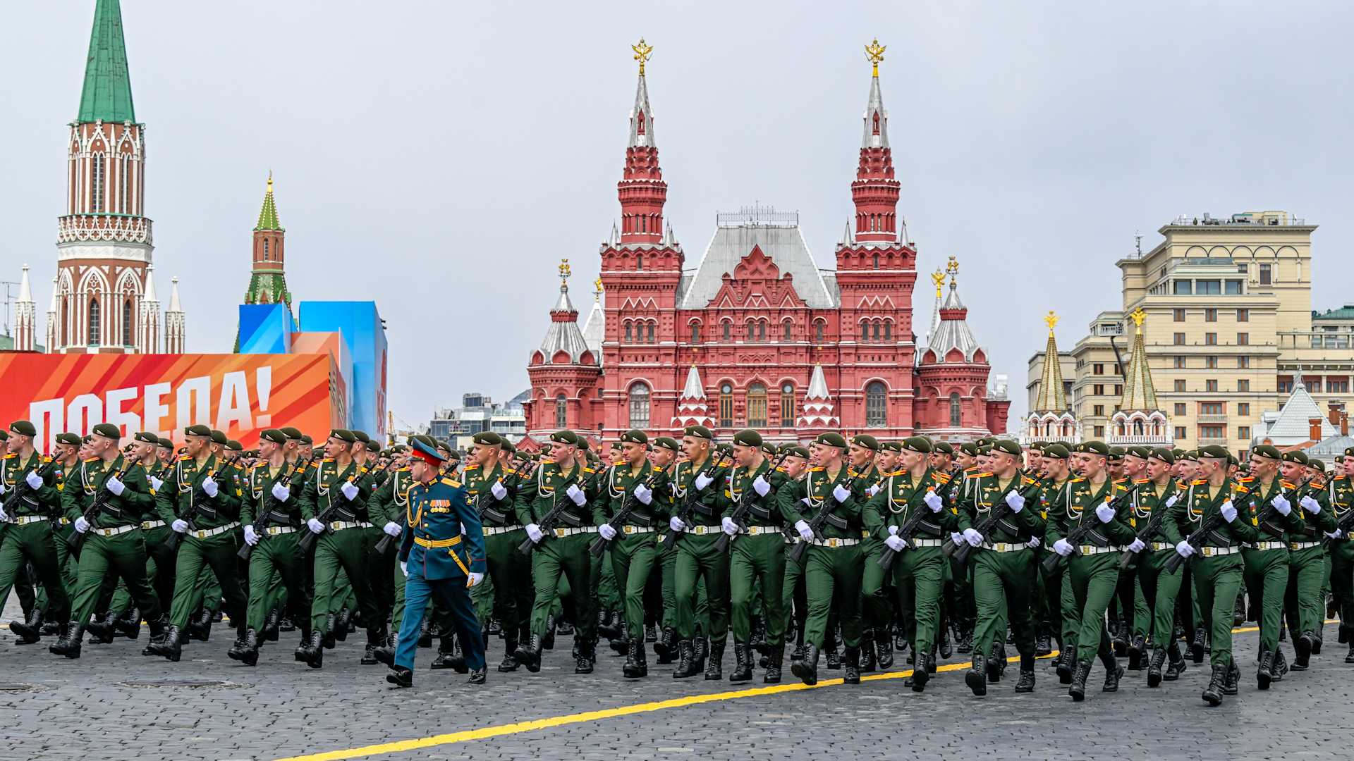 Ceremonial soldiers parade during 79th anniversary of the Victory Day in Red Square in Moscow, Russia on May 9, 2024. 