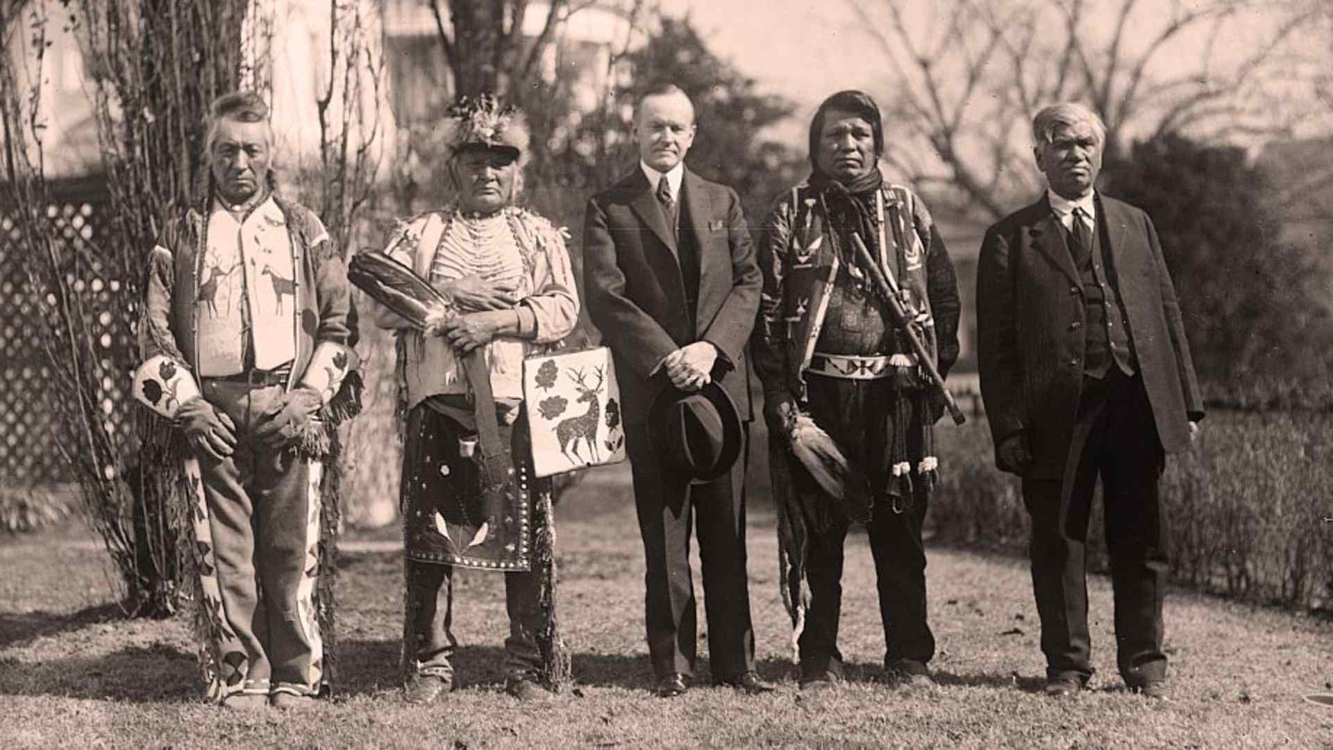 Calvin Coolidge and Native American group at White House