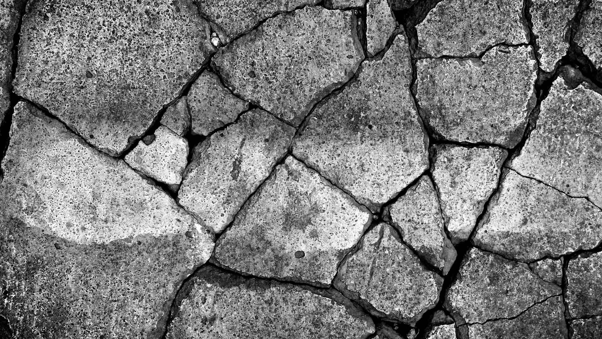 A shattered road after an earthquake.