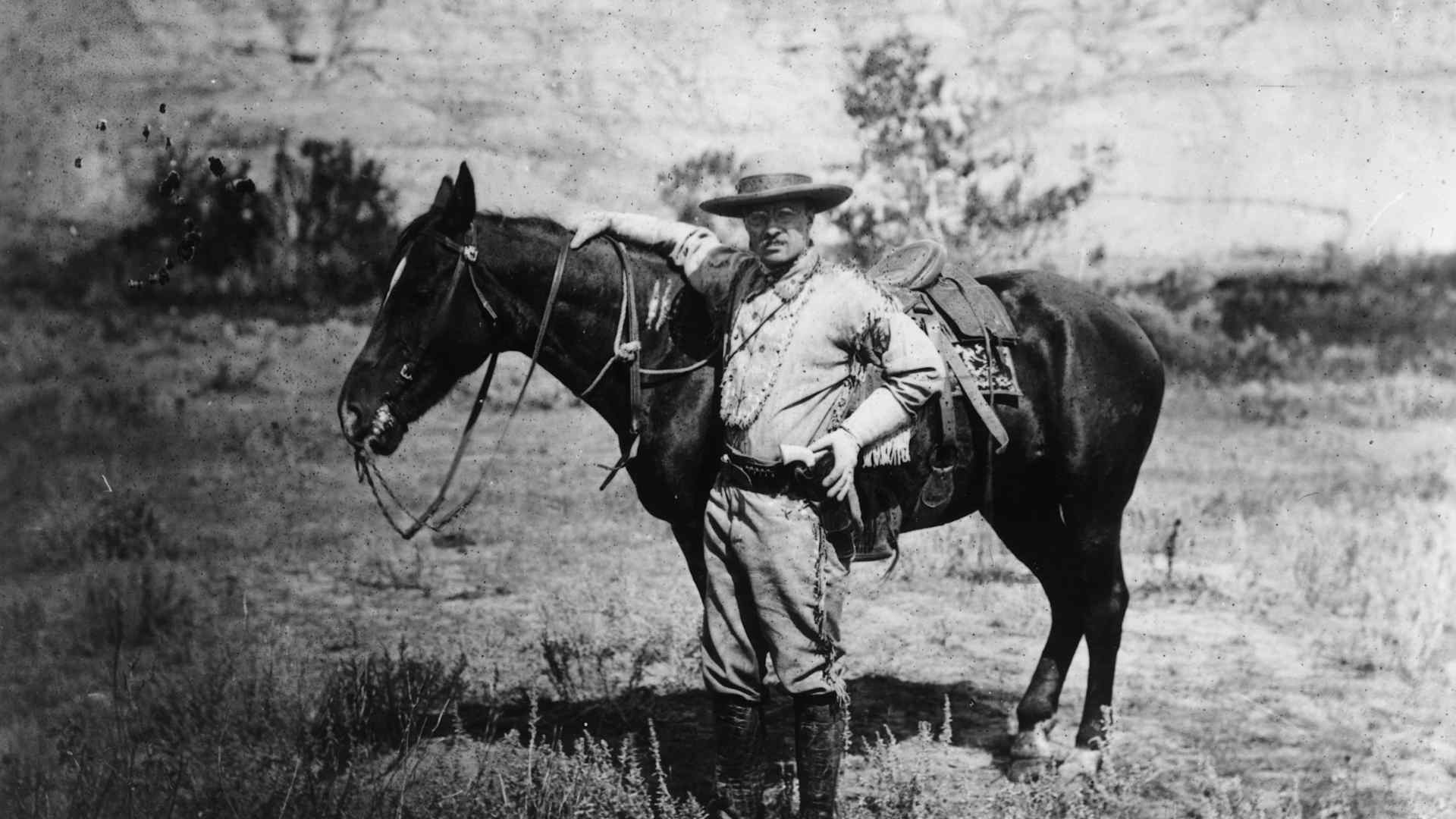 American politician and future President of the United States of America, Theodore Roosevelt (1858 - 1919) during a visit to the Badlands of Dakota after the death of his first wife.