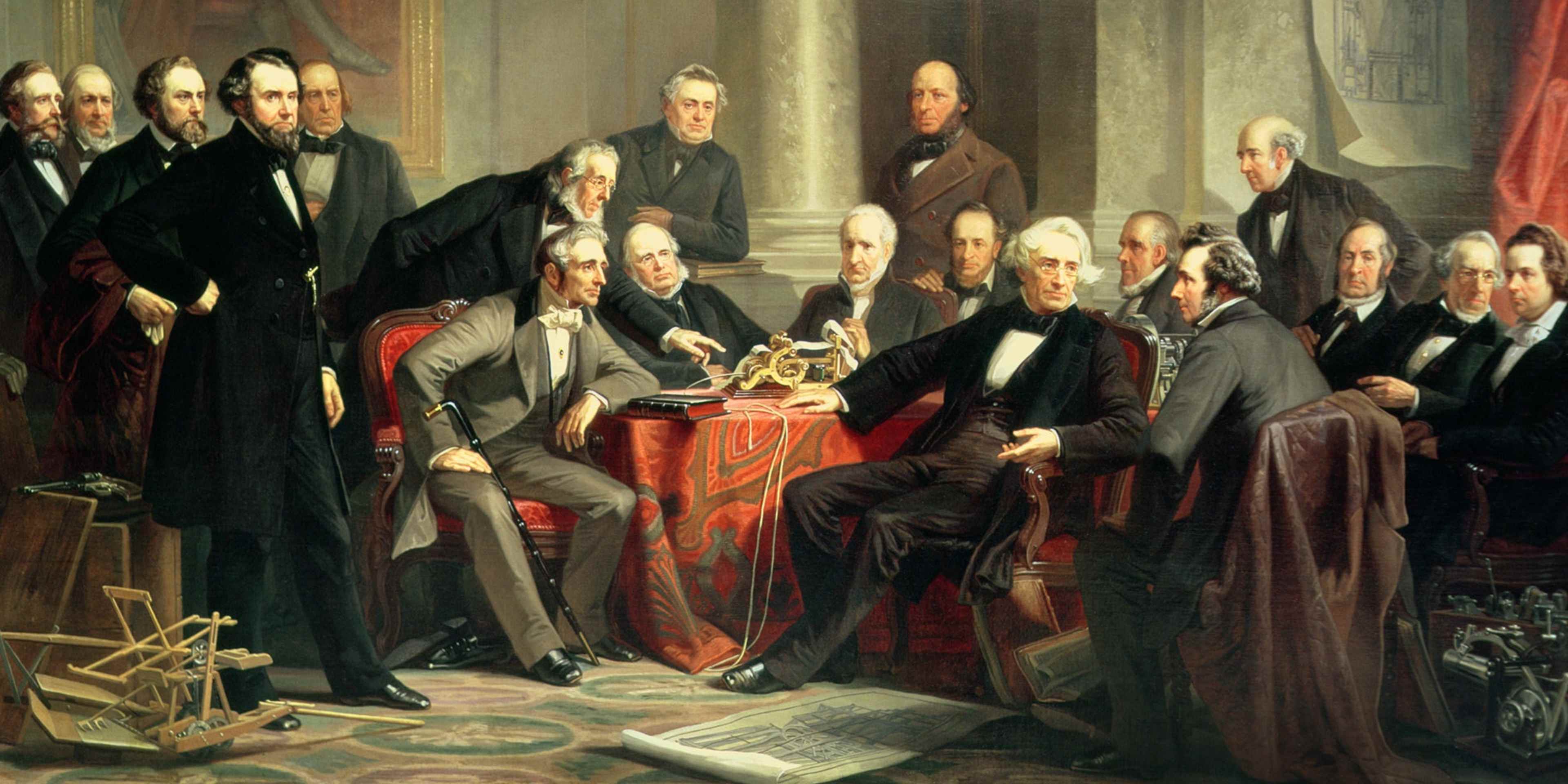 Smithsonian Institution, Washington DC, USAMen of Progress: group portrait of the great American inventors of the Victorian Age, 1862 (Photo by Art Images via Getty Images)