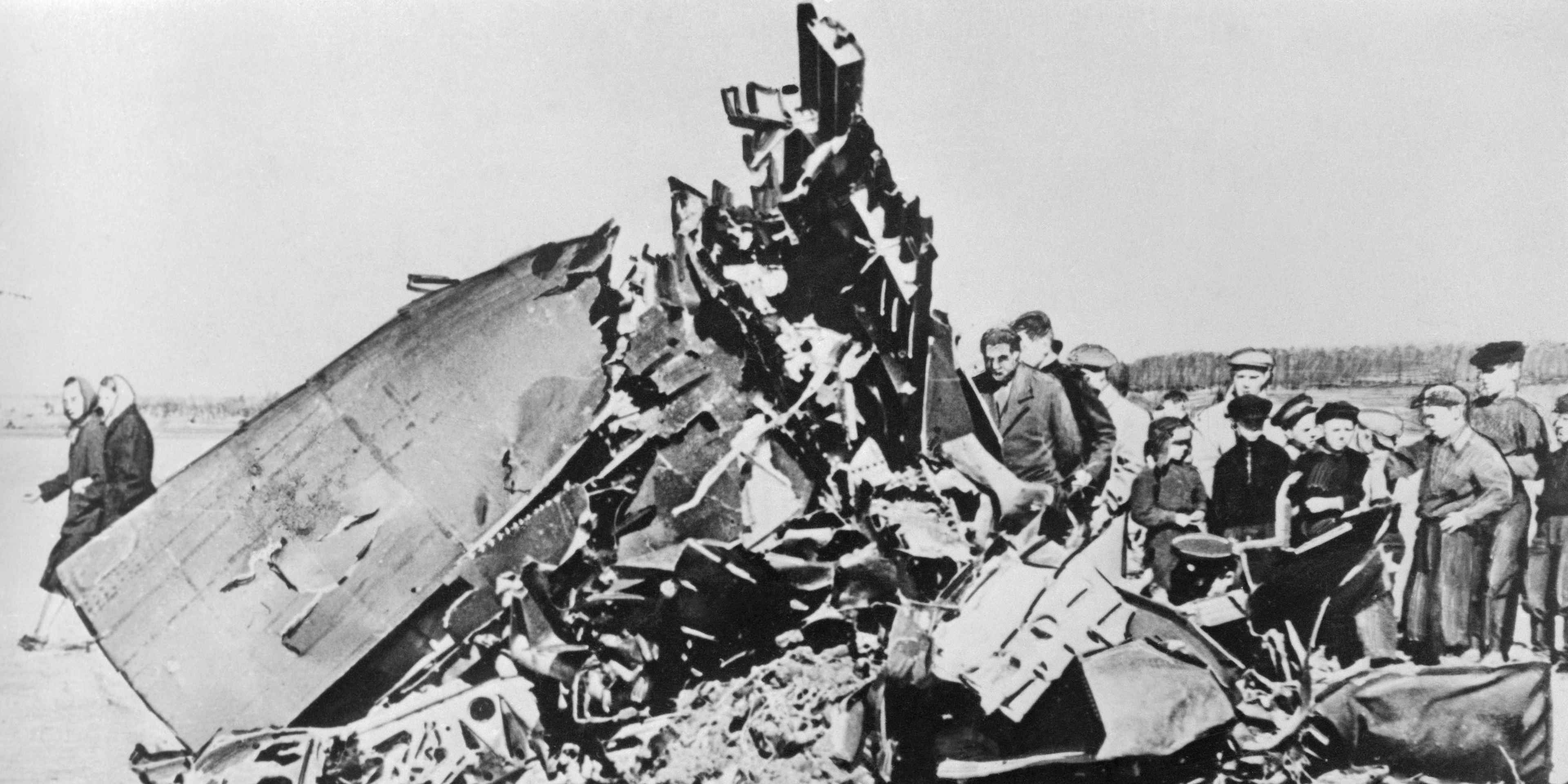 (Original Caption) This photo, officially released in Moscow, shows the Russian people viewing the wreckage of Turkey-based US U-2 reconnaissance plane shot down over soviet territory May 1st. The pilot was identified as Francis Gary Powers, 30, of Albany, Georgia.