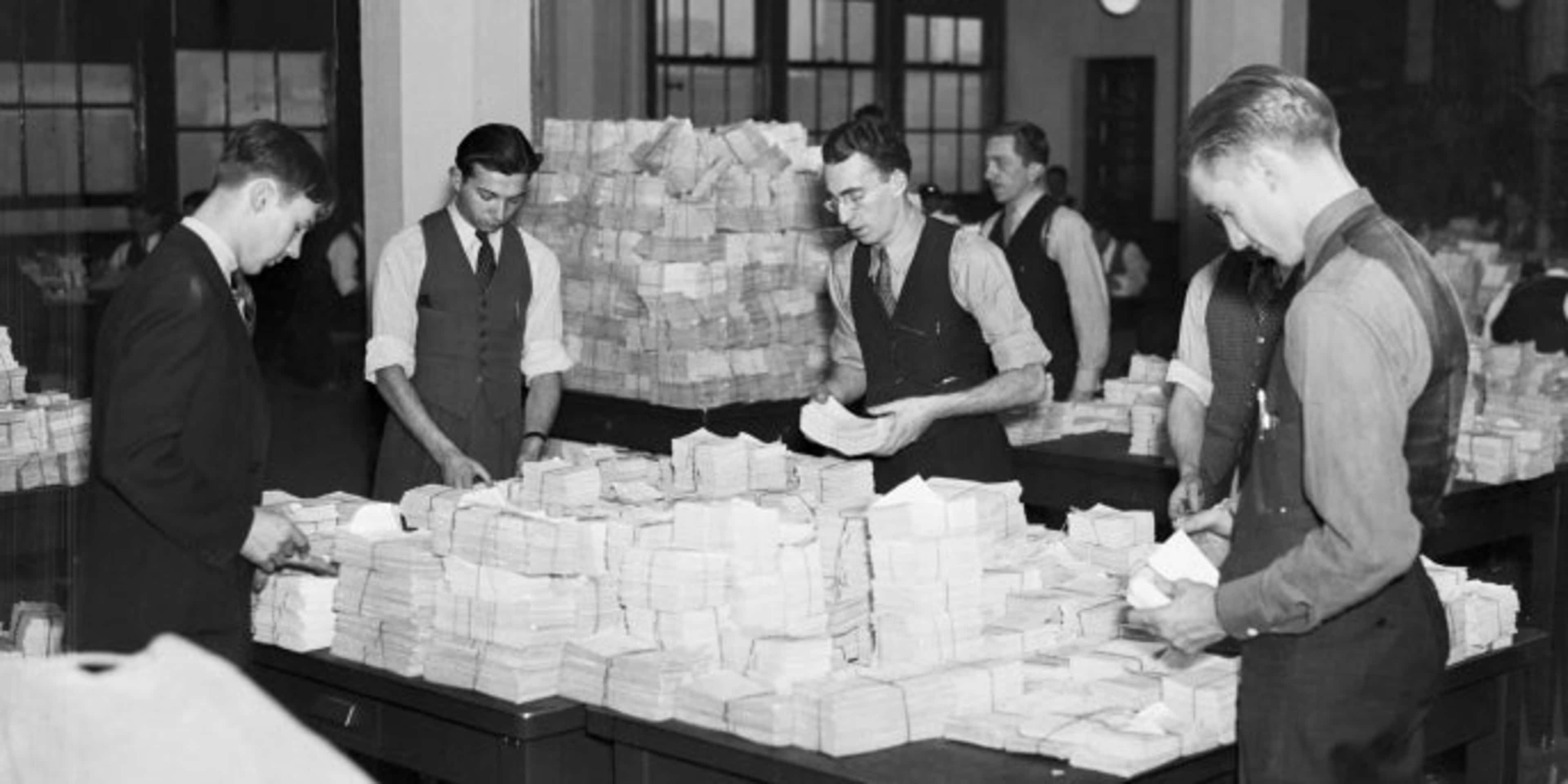 Federal employees working on Social Security records, c. 1935.