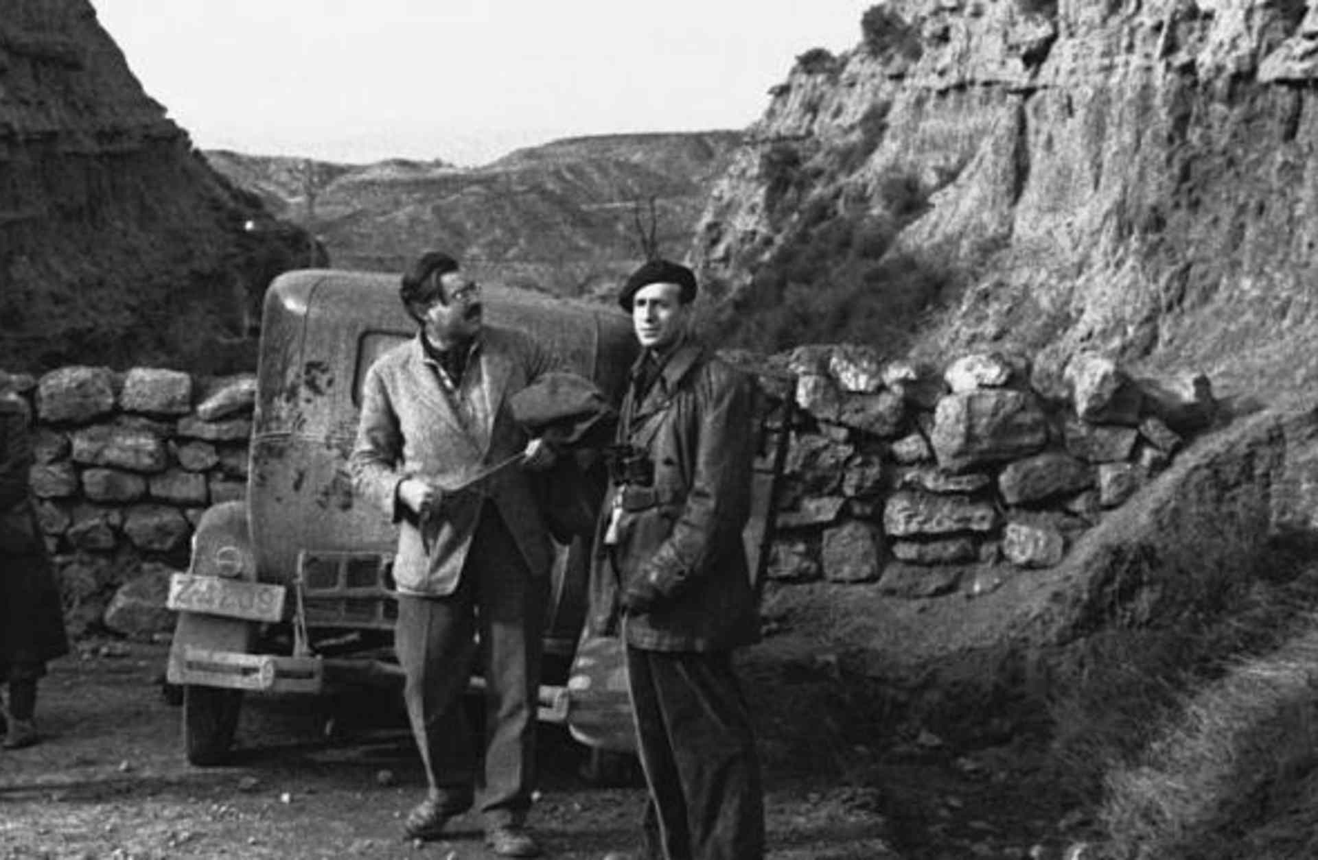 Ernest Hemingway (center) at Belchite, the site of one of the bloodiest battles of the Spanish Civil War.