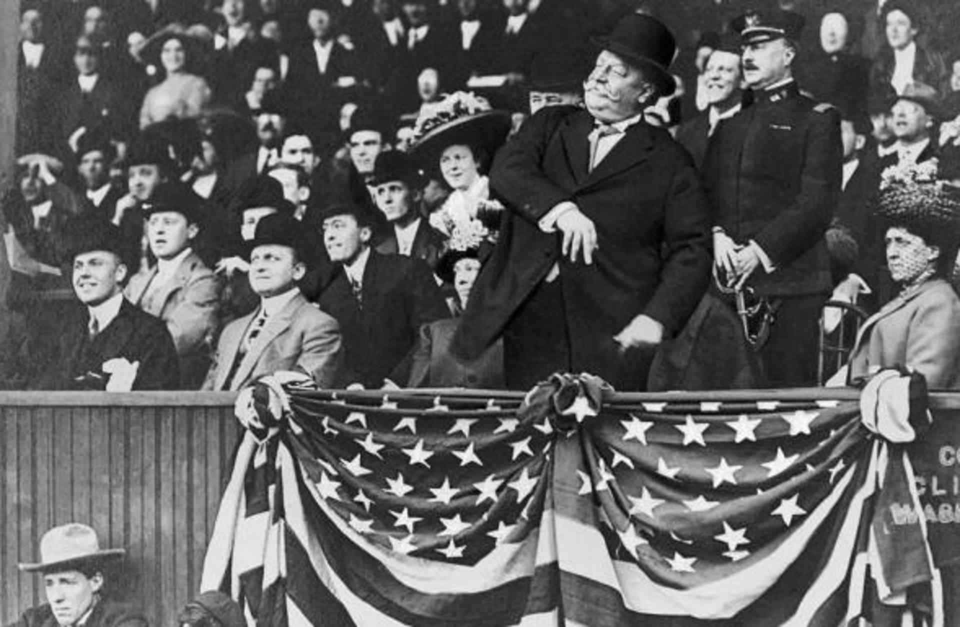 President William Howard Taft throwing out a ceremonial pitch.