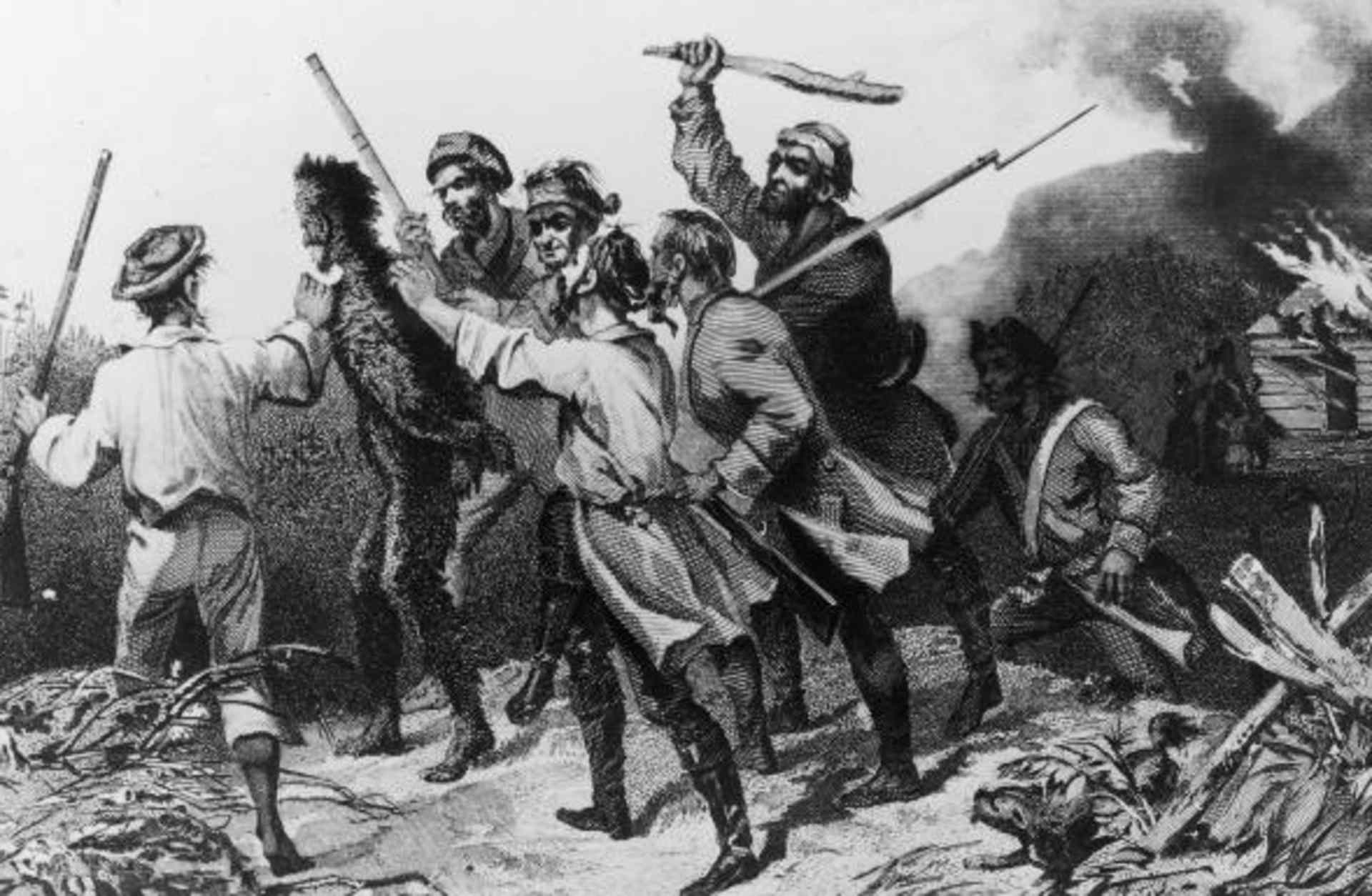 The Whiskey Rebellion was a popular uprising after the government, during George Washington's presidency, decided to tax whiskey to pay off the national debt. Rebel's would often tar and feather tax collectors. (Credit: Fotosearch/Getty Images).
