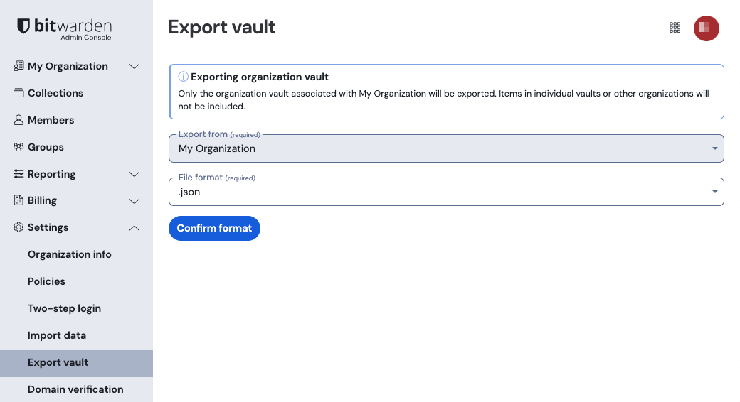 Export Organisation Tresor