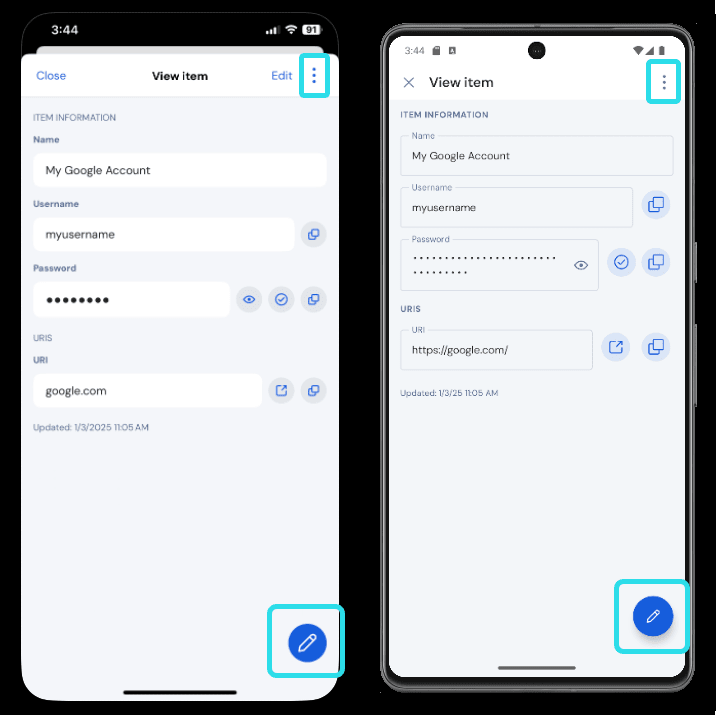 Manage an item on mobile