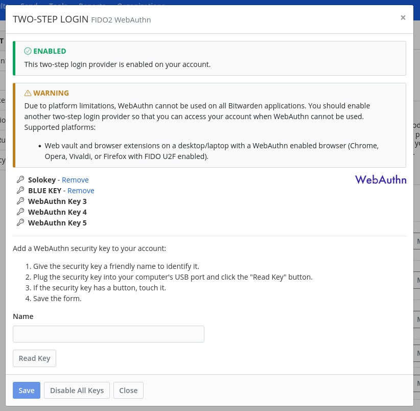 Figure C: The physical key manager window