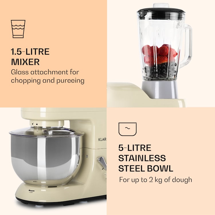 Lucia keukenmachine 3-in-1 1800 w / 2,7 ps 5 ltr roestvrij staal BPA-vrij Vintage Crème
