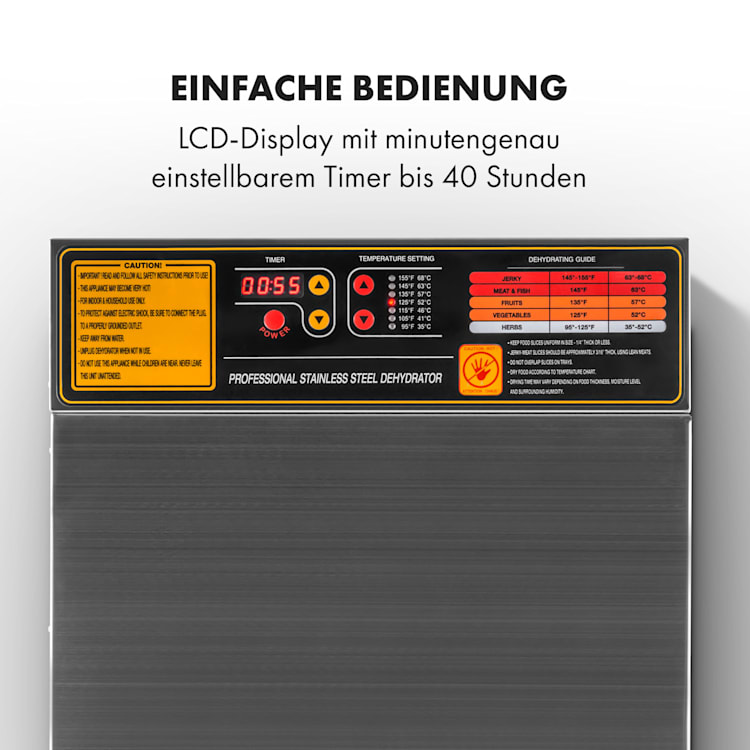 Déshydrateur alimentaire Fruit Jerky Steel 10 10 étagères 1000 W surface : 1,5 m² minuterie 10 étages