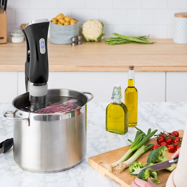 Quickstick Sous Vide -keitin | termostaatti: 50–95 °C 0,5 °C:n portaissa | kiertovesipumppu 20 litralle | ruostumaton teräs