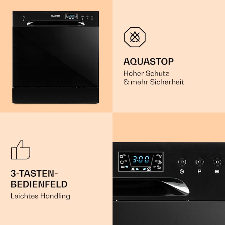 Amazonia 8 Geschirrspülmaschine 1620 Watt 8 Maßgedecke 49 dB Aquastop Schwarz