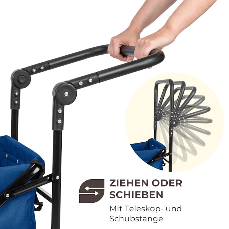 Easy Rider Bollerwagen bis 70kg Teleskopstange zusammenklappbar blau Ozeanblau