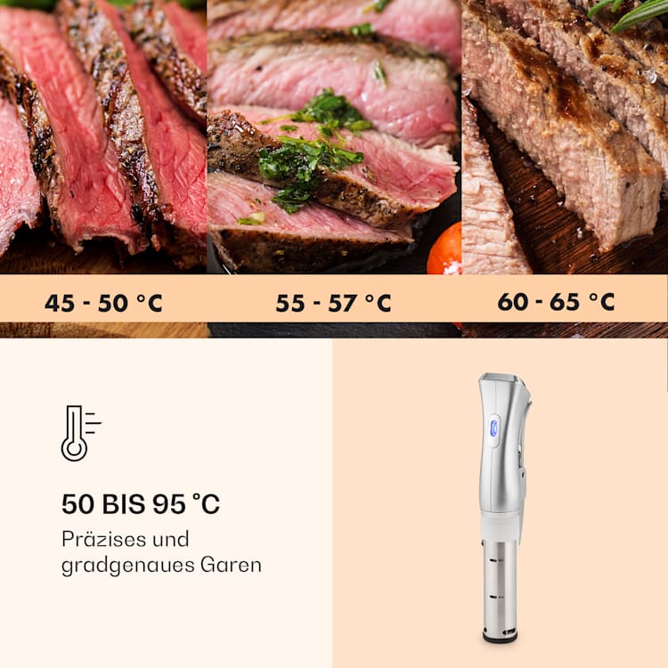 Quickstick Circolatore per cottura sous vide | Termostato: 50-95 °C in intervalli di 0,5 °C | Pompa di circolazione per 20 L | Acciaio inox Argento metallizzato