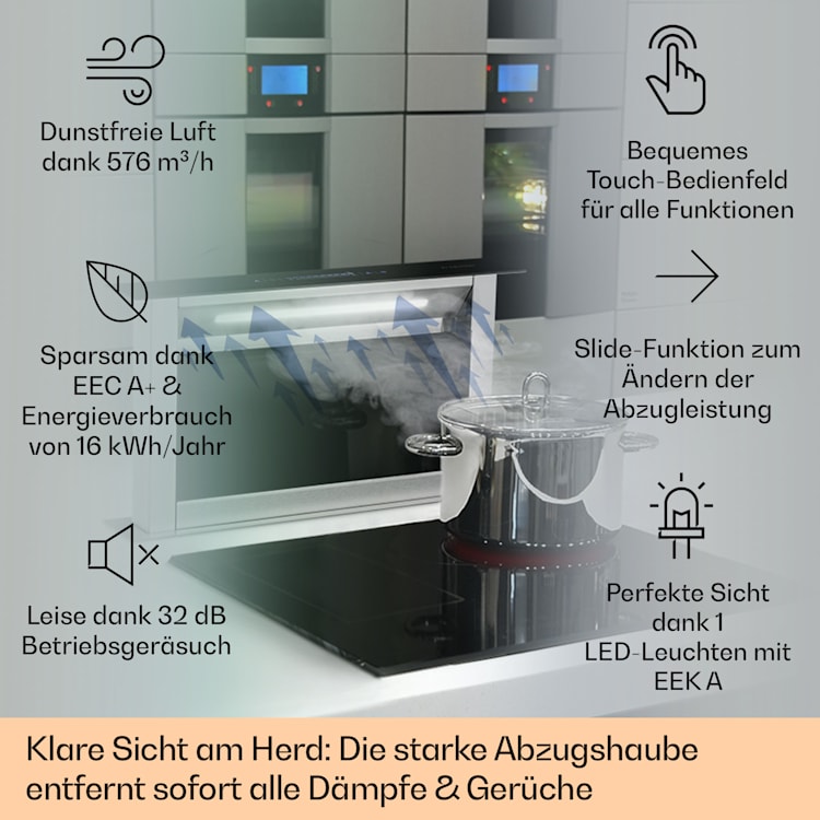 Royal Flush Eco Dunstabzugshaube 60 cm 576 m³/h A+ 60 cm | Schwarz | Edelstahl