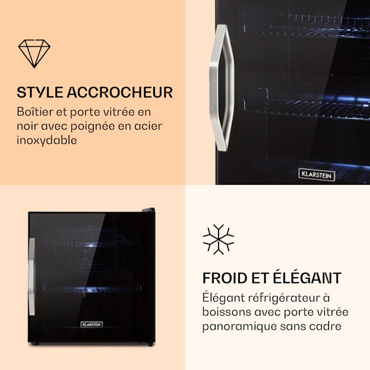 Beersafe L Onyx Réfrigérateur 47 litres 2 clayettes Porte en verre panoramique 47 L | Noir