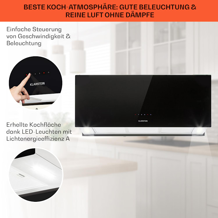 Kronleuchter XL Cappa a Isola 90cm Scarico: 590m³/h LED Touch nero Nero