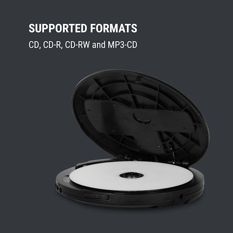 CDC 100 BT, discman, BT, CD, CD-R, CD-RW a MP3-CD, 2 x 1,5 V baterie, LCD, ASP, černý Černá
