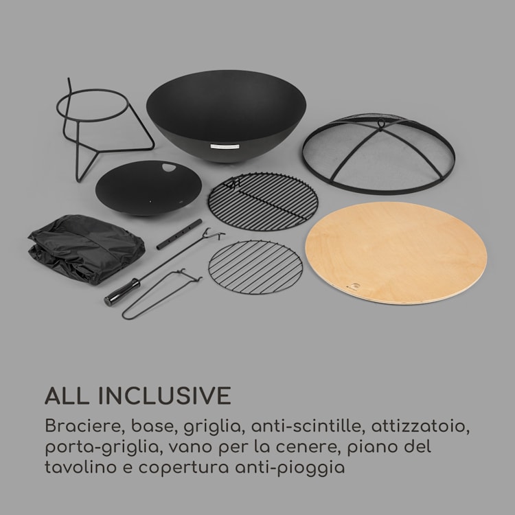 Orbit Braciere in Acciaio 3in1 Ø 60cm | Griglia 40cm | Tavolo | nero