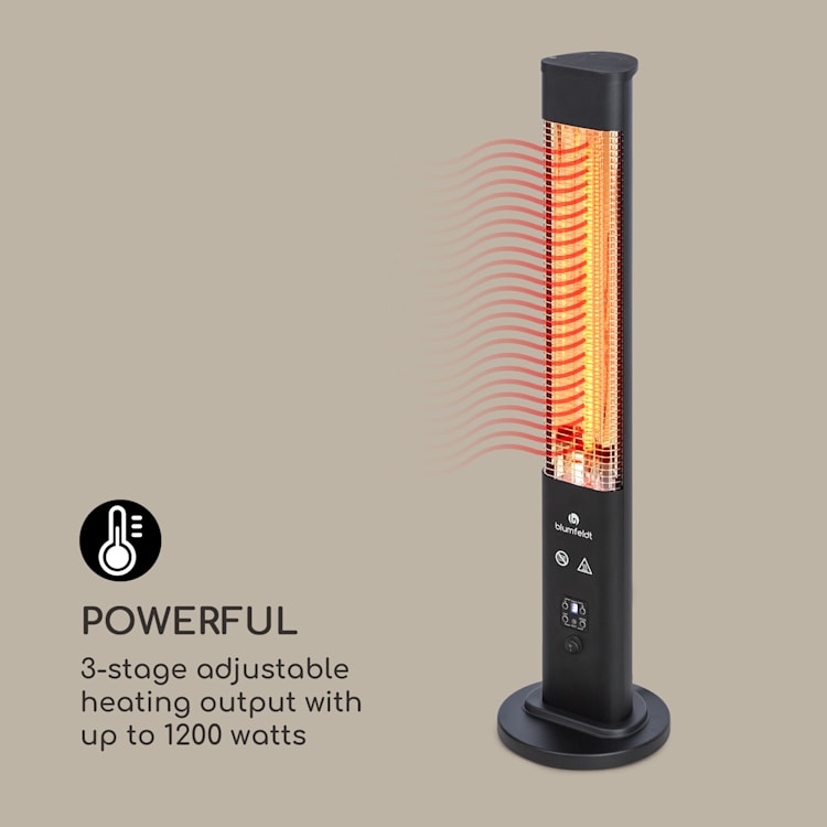 Heat Guru Plus, zunanji sevalni grelnik, 1200 W, 3 nastavitve toplote, daljinski upravljalnik 1200 W | Črna