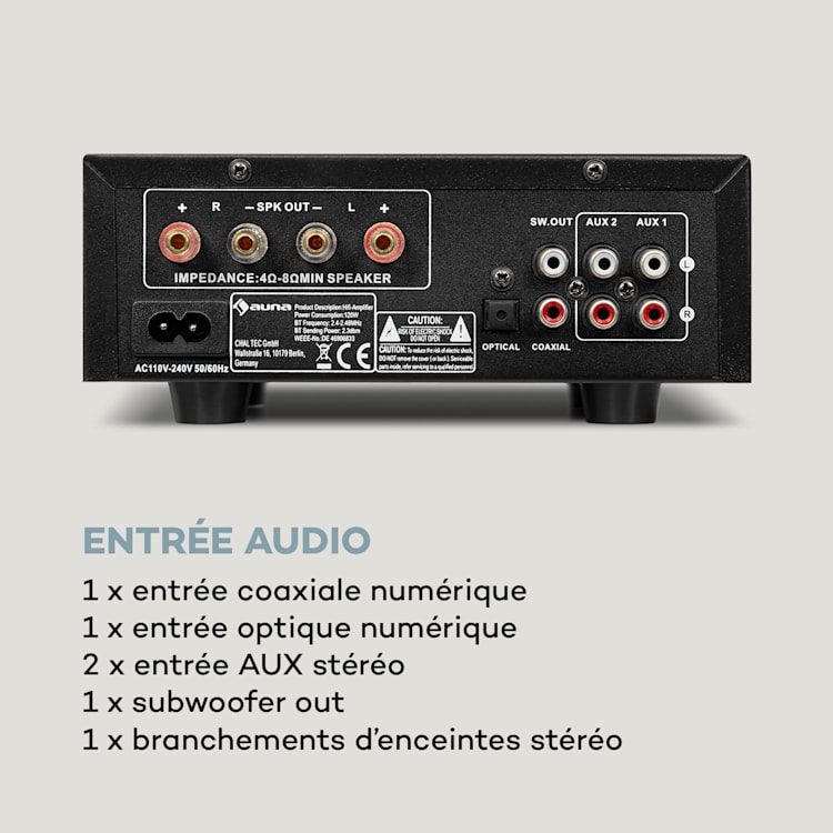 AMP-2 DG stereo hifi versterker 2x50W RMS BT/USB opt.& coax digital-in