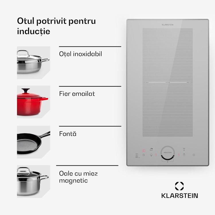Delicatessa Slim Domino, plită cu inducție, 3500W, cronometru 2 | Sticlă albă
