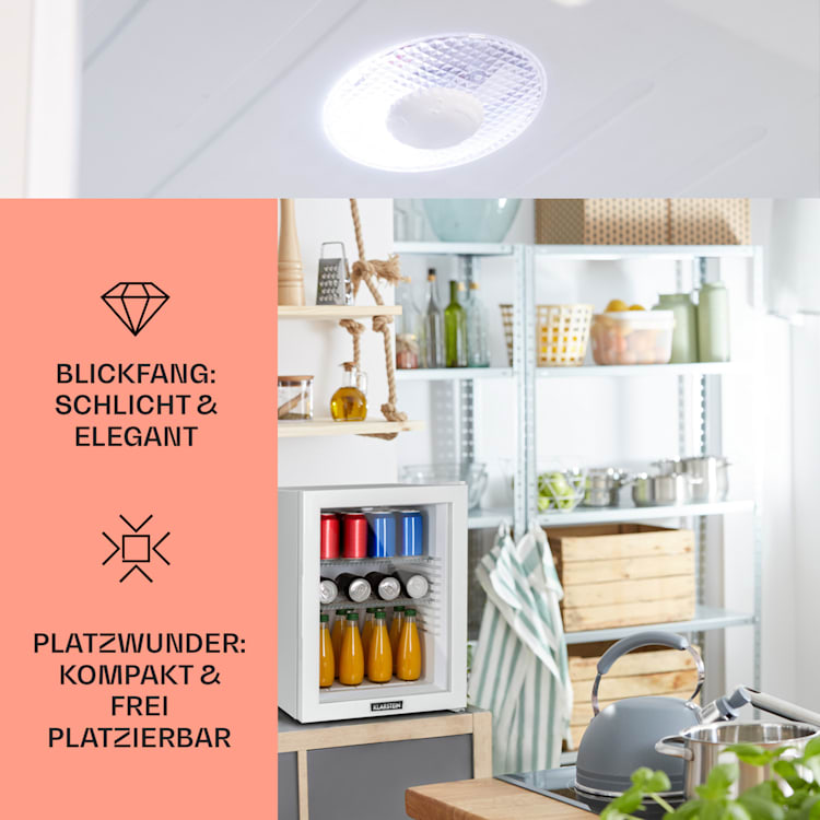 Brooklyn 42 Mini-Kühlschrank Glastür LED Ablage 42 Ltr | Weiß