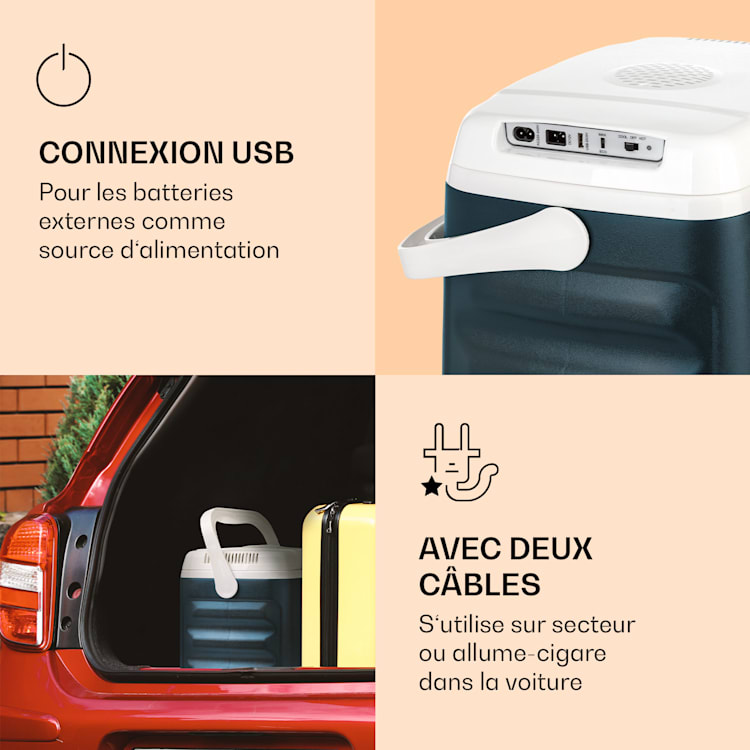 BeerBelly 21 Glacière électrique Fonction de refroidissement et de réchauffement Port USB Mode ECO Bleu Océan