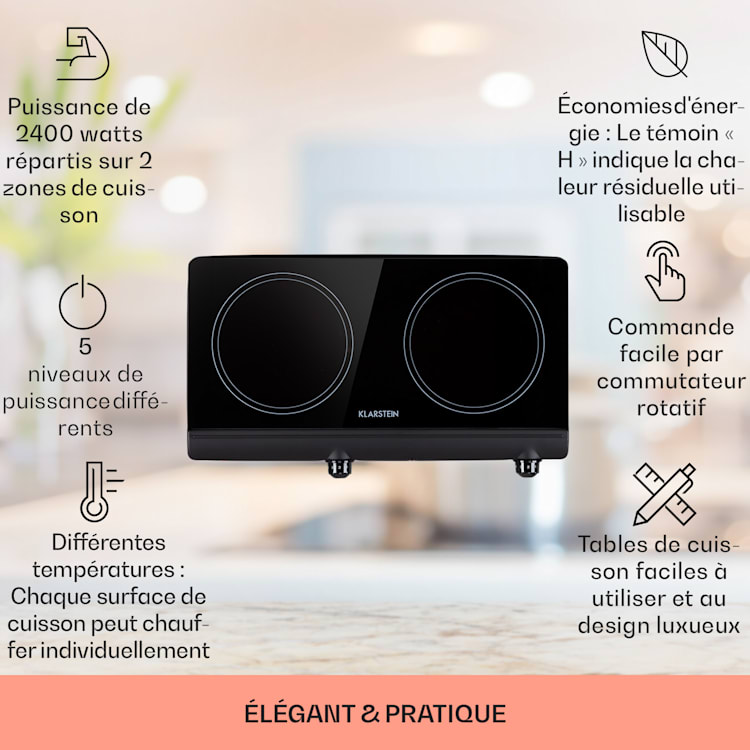 Cookbuddy dubbele kookplaat 2400W 5 standen glaskeramiek Zwart