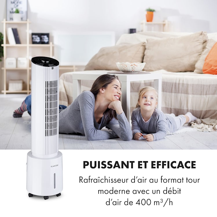 Waterfall rafraîchisseur d'air 45 W 4 litres 2 packs réfrigérants mobile Blanc