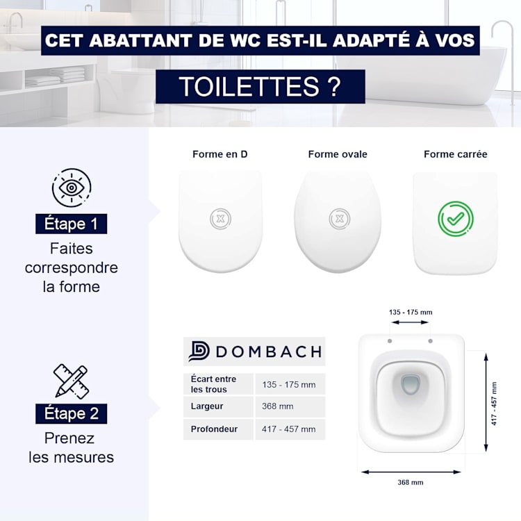 Dombach Lamera Abattant WC avec Frein de Chute - Premium - Siège de Toilette Antibactérien - Forme rectangulaire