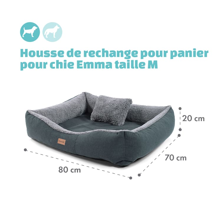 Emma lit pour chien housse de rechange lavable antidérapante respirante Taille M (80 x 20 x 70 cm) M | Gris Moyen