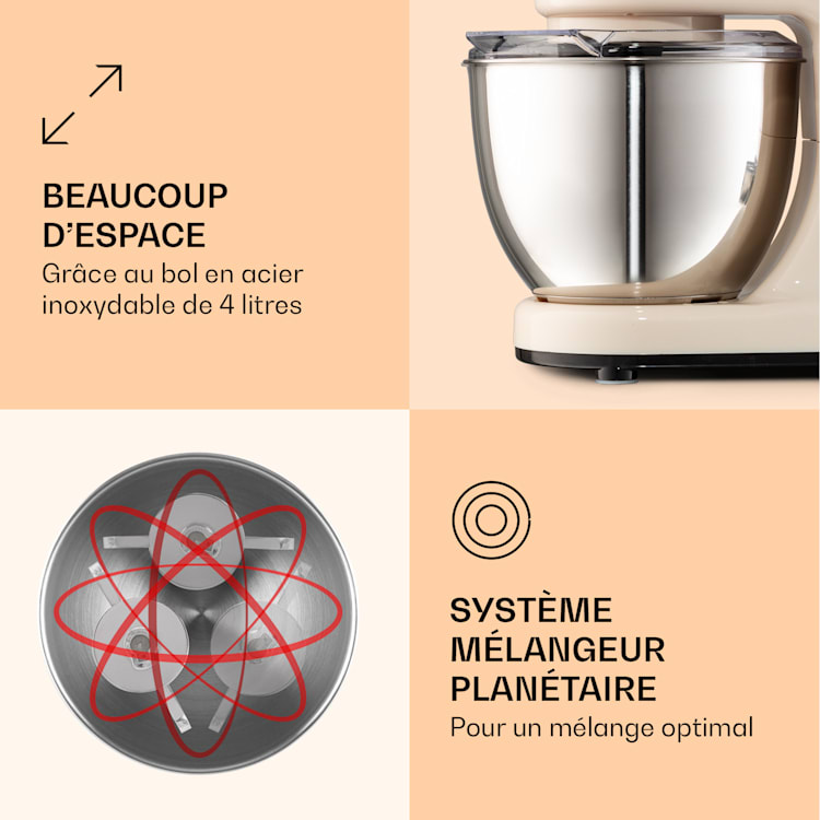 Bella Mini batteur 1200 W 6 vitesses 4 litres inox fonction pulse Crème Vintage