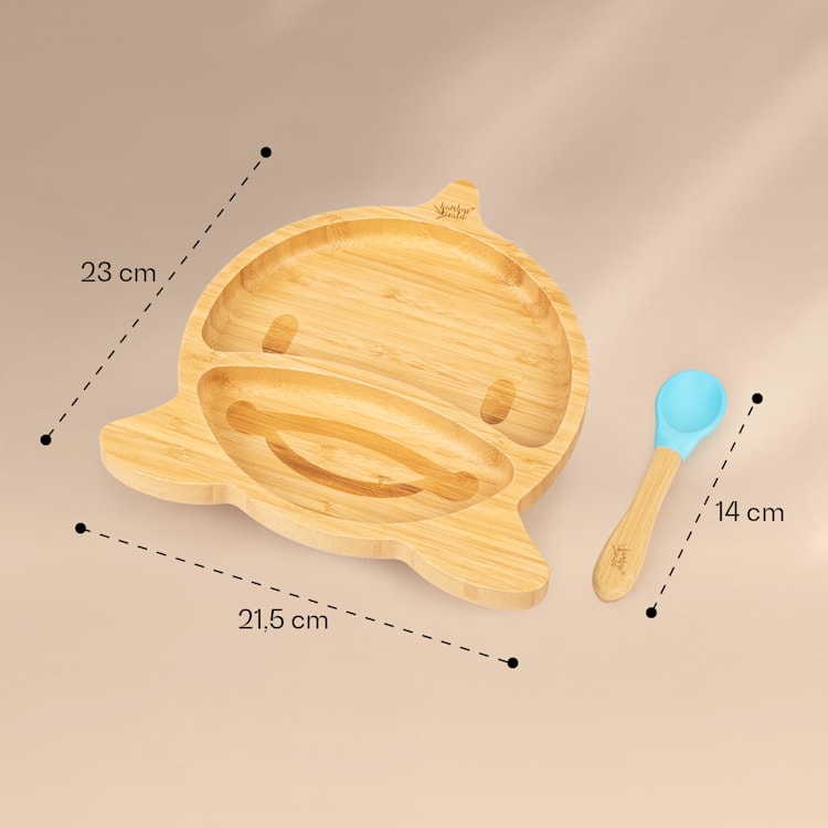 Vaisselle pour enfants assiette en bambou, cuillère 250 ml et ventouse 18 x 18 cm dauphin | Aqua