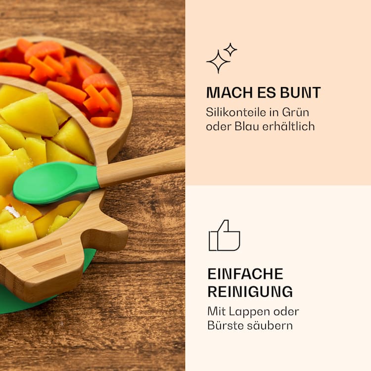 Vaisselle pour enfants assiette en bambou, cuillère 250 ml et ventouse 18 x 18 cm l'éléphant | Menthe