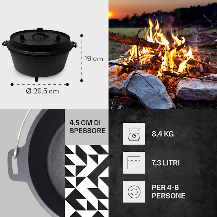Guernsey - Premium dutch oven 6.0, pentola per BBQ, ghisa, pretrattata, piedi d'appoggio, misura M/6 qt ca. 5,6 Ltr / 6 qt | i piedi