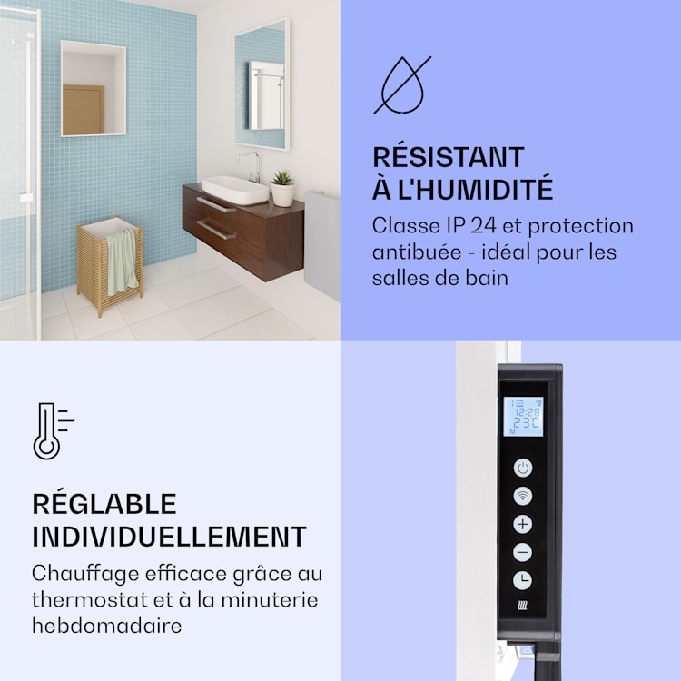 La Palma 750 smart Radiateur 2 en 1 convecteur infrarouge 85x60cm 750W façade miroir 750 W (60 x 85 cm) | Blanc