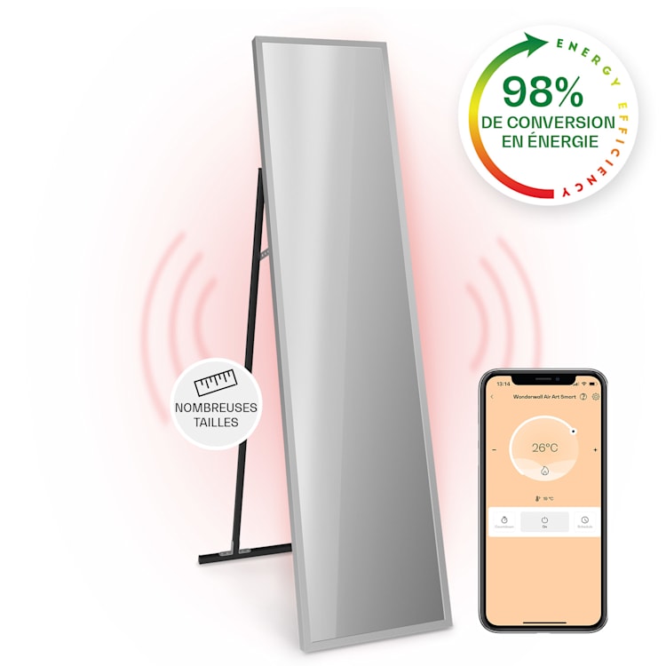 La Palma 900 smart radiateur infrarouge convecteur 40x160cm 900W miroir socle 900 W (40 x 160 cm) | Verre Miroir