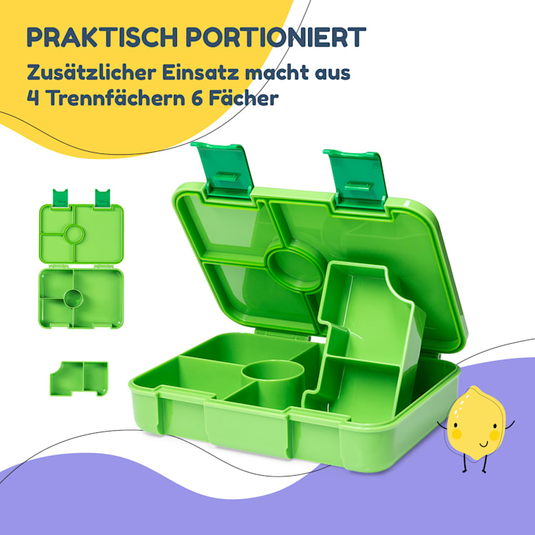 schmatzfatz by Lite - Portapranzo, 6 scomparti, 20,8 x 4,5 x 15 cm (LxAxP), senza BPA, leggerissimo, Tritan Verde lime