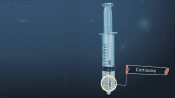 Medical illustration of a cortisone injection syringe.