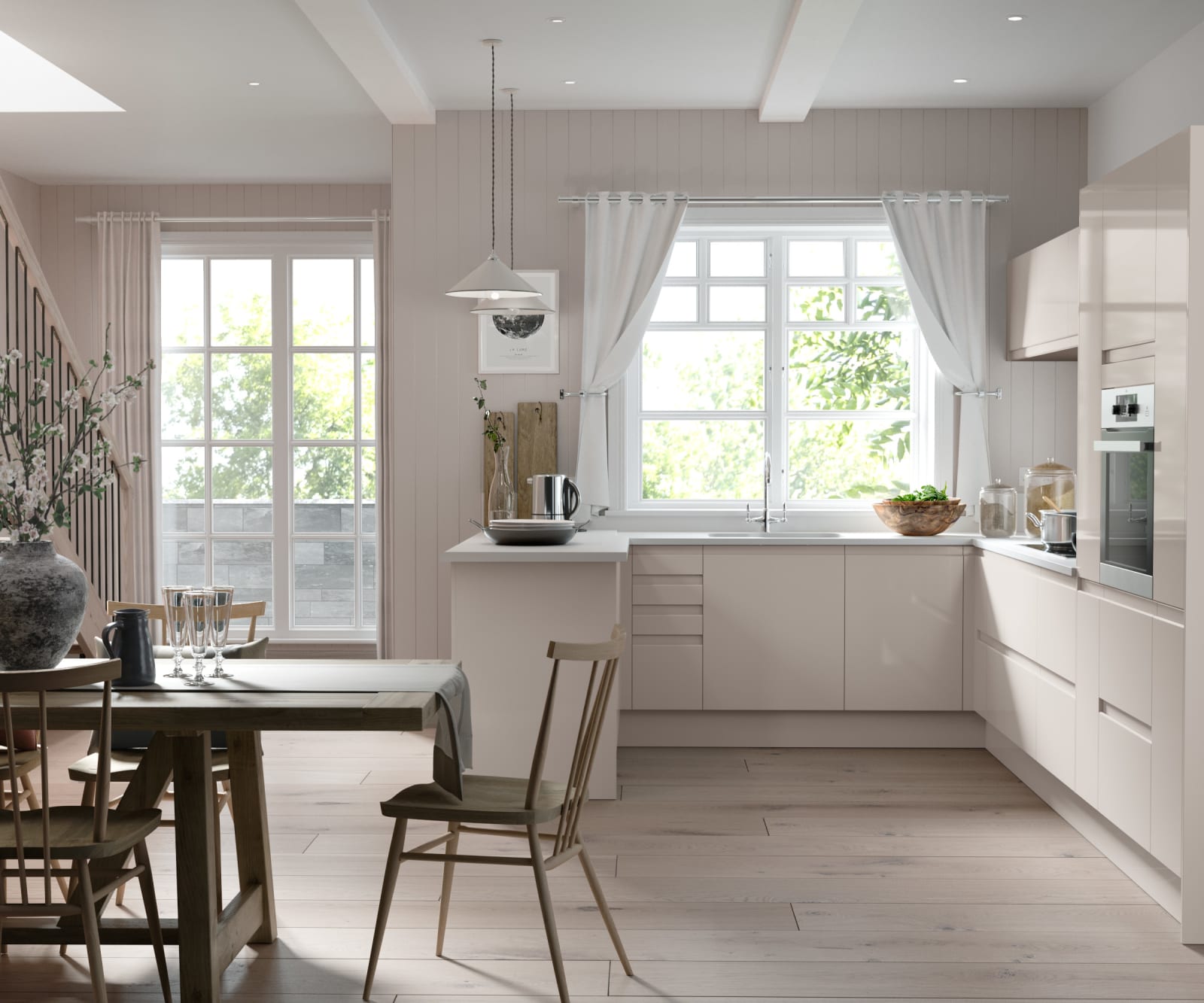 Luna Kitchen from Magnet. An affordable handless look with integrated J Pull doors for a stylish and modern look.