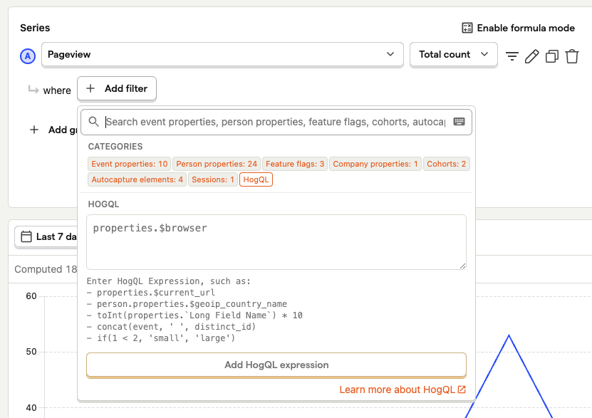 SQL trends breakdown filter