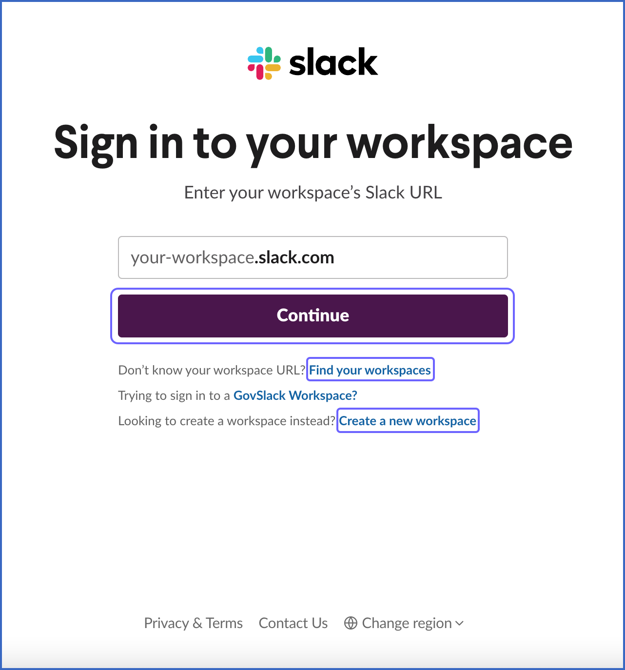 Sign in to workspace
