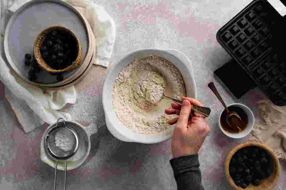 Blueberry Waffle Recipe:
Preheat your waffle iron.