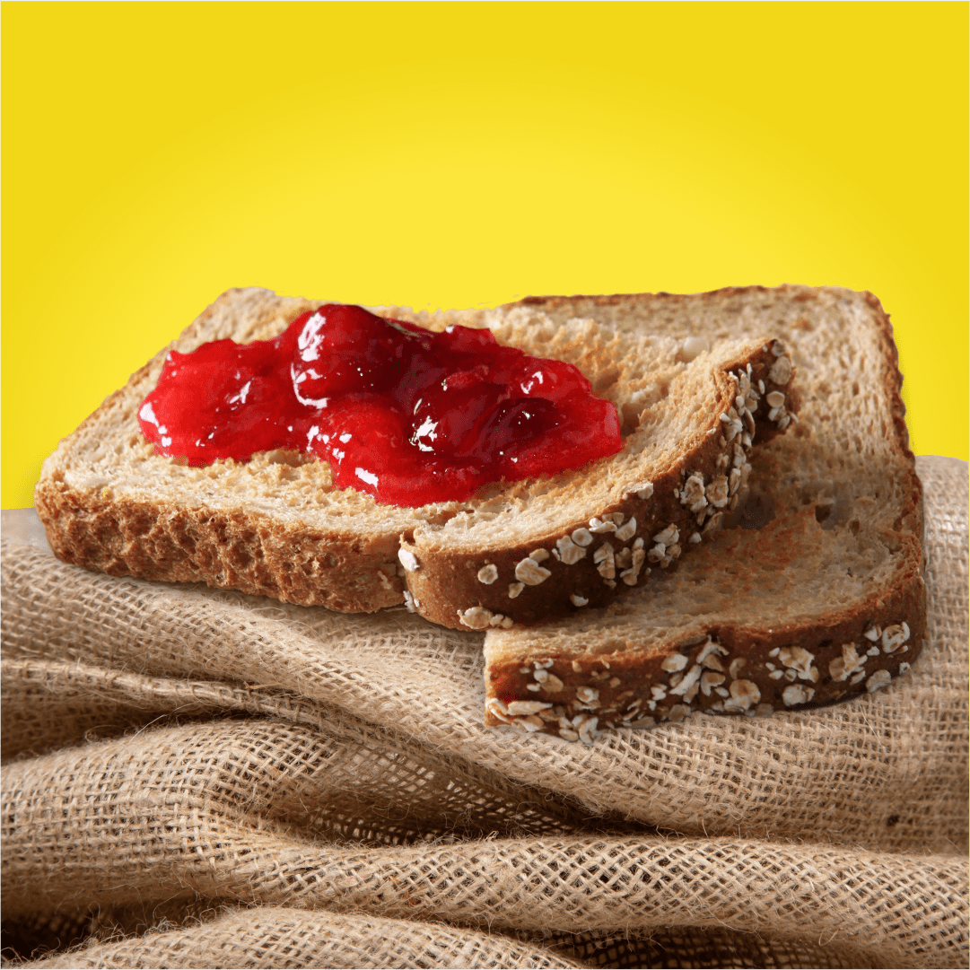 Two toasts with Sure Jell strawberry jam