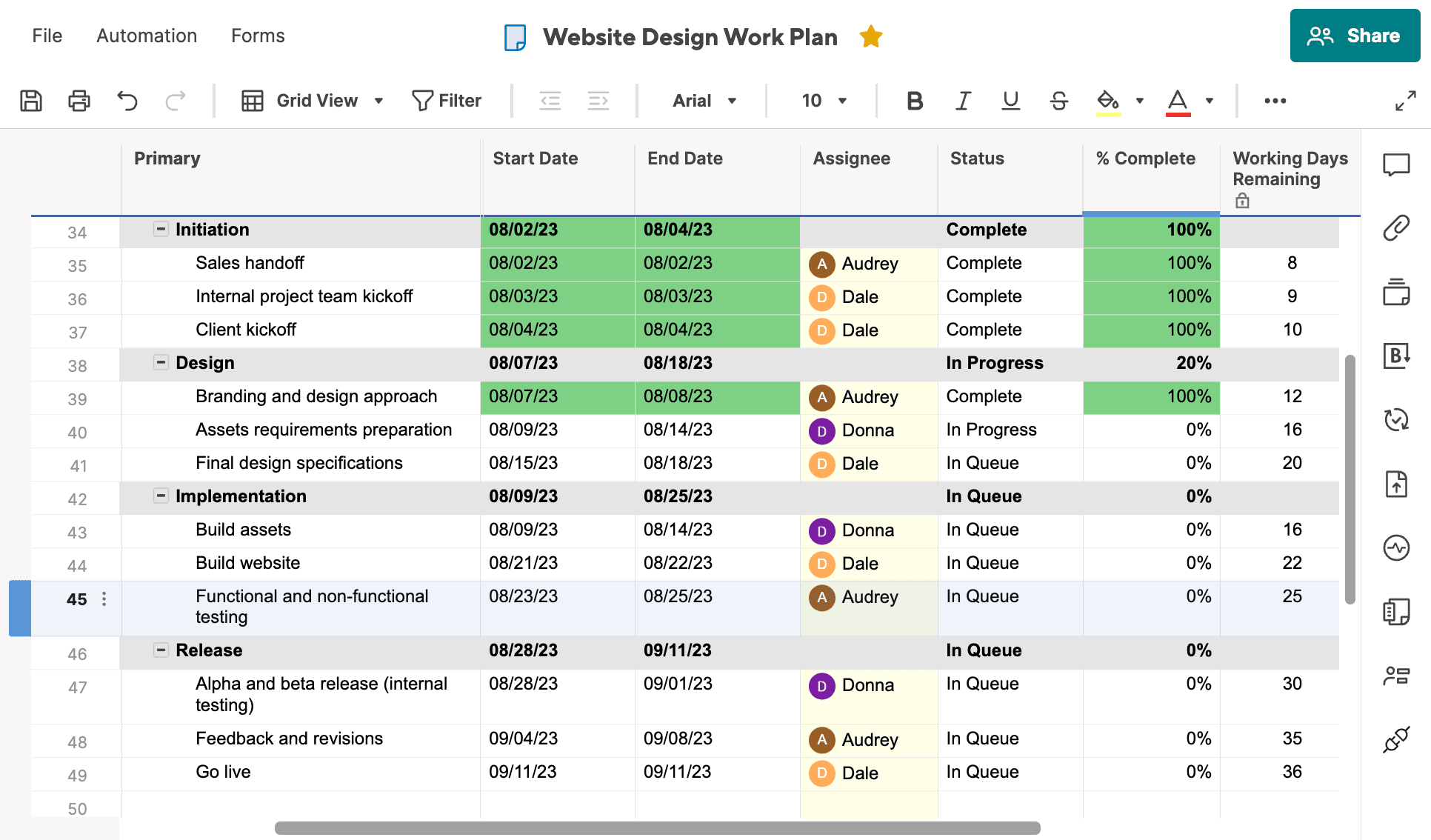 Screenshot of Smartsheet Project management software interface