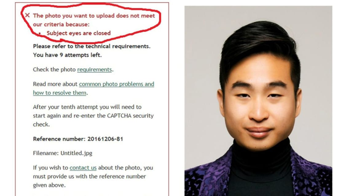 An algorithm rejected an Asian man's passport photo for having "closed eyes"