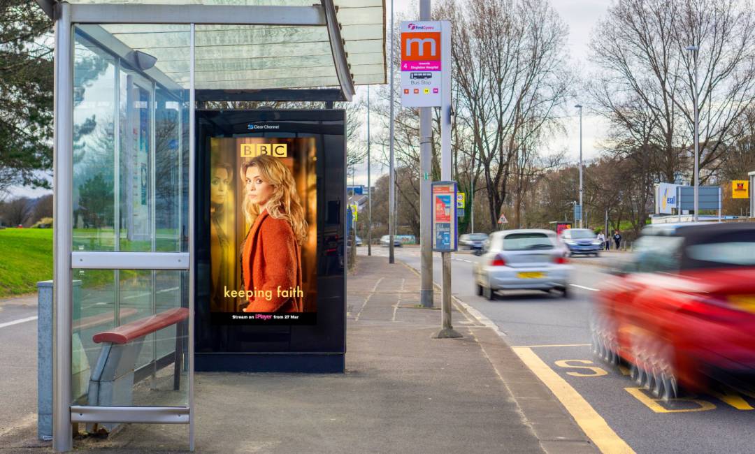 BBC Wales Faith displaying on a Bauer Media Outdoor advertising screen