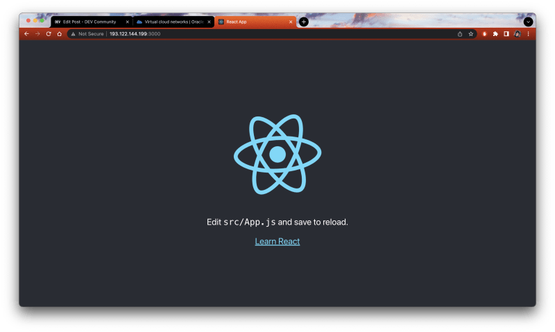 Google Chrome showing React app through public URL